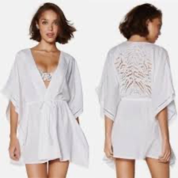 Vix Paula Hermanny White Swimsuit Dress Tie Front Tunic Cover Up Medium - Picture 1 of 8